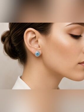 Evil Eye Stud Earrings in Blue and White